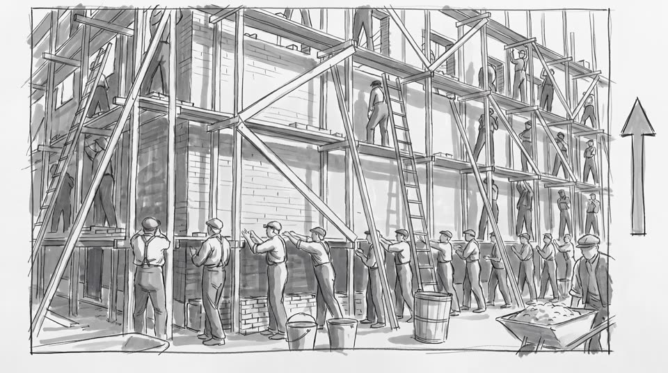 Storyboard-Skizze Das Gerüst